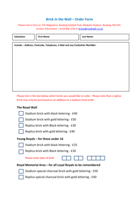 Brick in the Wall Order Form