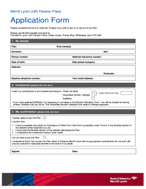 Merrill Lynch UK Pension Plan Application Form