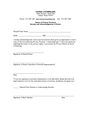 Haven Counseling Privacy Practices Receipt
