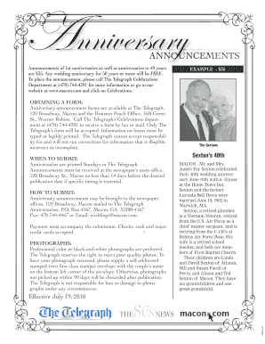 Wedding Anniversary Announcement Form