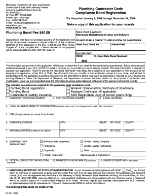 Minnesota Plumbing Contractor Code Compliance Bond Registration