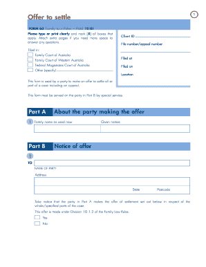Offer to Settle Form 60
