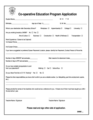 Co-operative Education Program Application