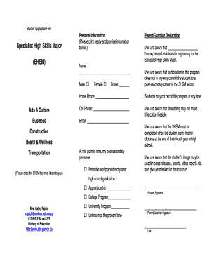 Specialist High Skills Major Application Form