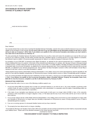 California Disabled Veterans' Exemption Change of Eligibility Report