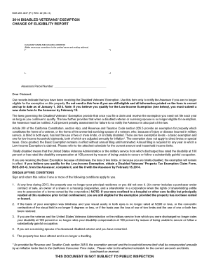 California Disabled Veterans’ Exemption Change of Eligibility Report