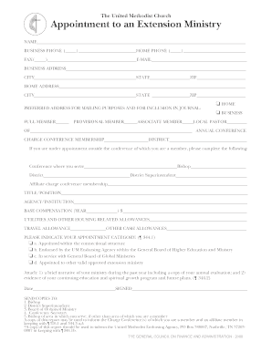 United Methodist Church Extension Ministry Appointment Form