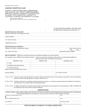 California Lessors' Exemption Claim Form