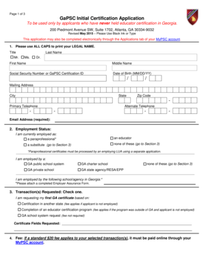 GaPSC Initial Certification Application