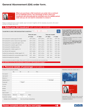 Bestellformular GA-Reisekarte