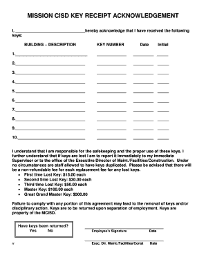 editable key receipt acknowledgement samples to submit online key