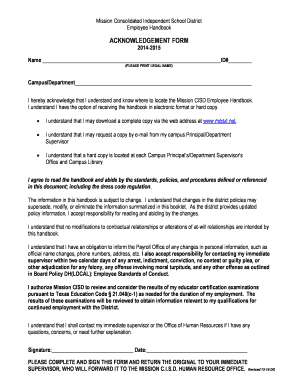 Acknowledgement form - Mission Consolidated Independent School ...