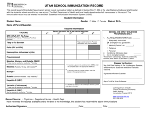 Utah School Immunization Record