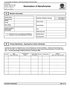 Pennsylvania PSERS Beneficiary Nomination Form