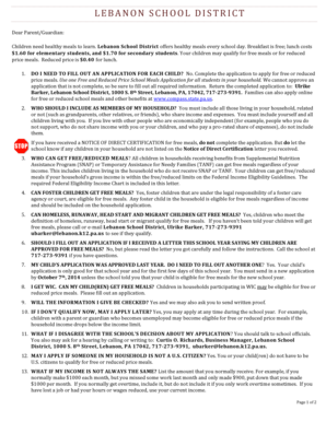 Free and Reduced Price School Meals Application