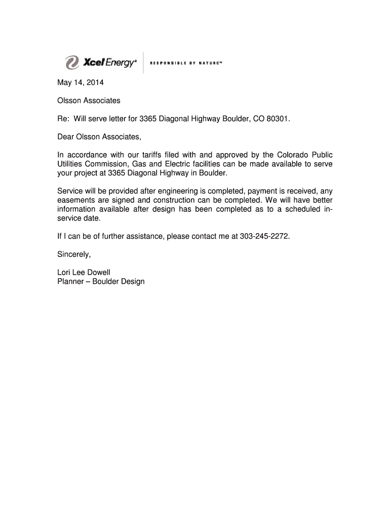 Utility Will Serve Letter Template Fill Online Printable Fillable 