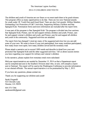 American Legion Auxiliary Children and Youth Report Form