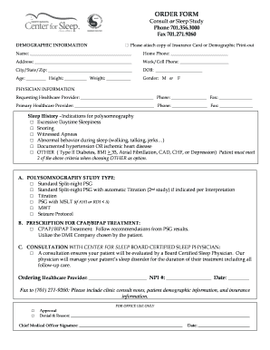 Sleep Study Order Form