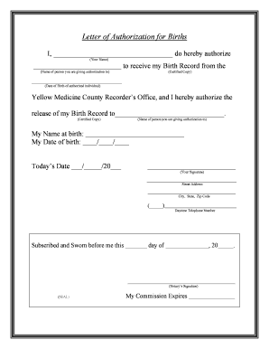 Letter of Authorization for Births