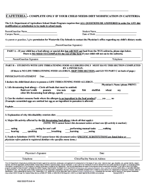 School Cafeteria Diet Modification Form