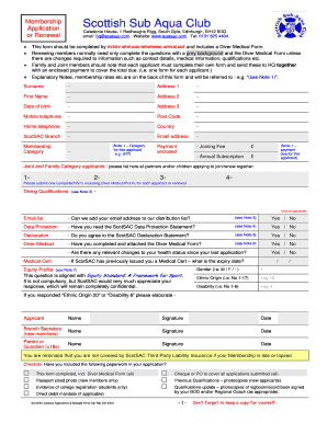 Scottish Sub Aqua Club Membership Application