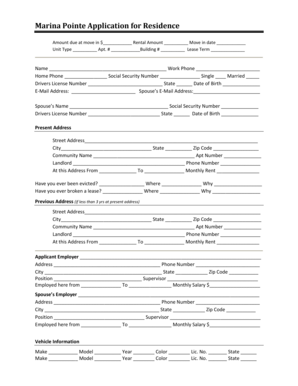 Marina Pointe Residential Application Form