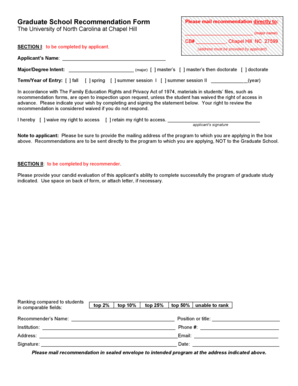 Graduate School Recommendation Form