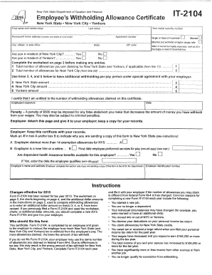 Welcome message for orientation - 2015 NYS Tax Withholding Form IT-2104 - northcolonie