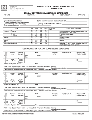 Enrollment Form for Additional Dependents