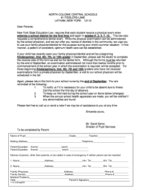 New York State Student Health Certificate