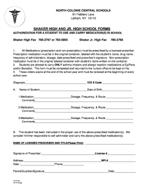 Student Medication Authorization Form