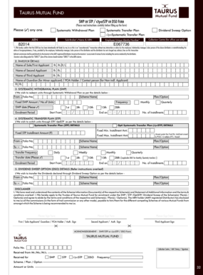 Taurus Mutual Fund SWP/STP/DSO Form