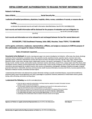 HIPAA Authorization to Release Patient Information
