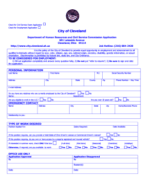 City of Cleveland Civil Service Exam Application