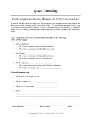 Grace Counseling Client Contact Information Form