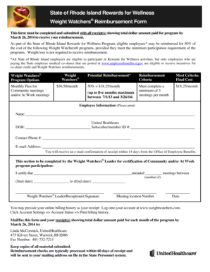 Rhode Island Weight Watchers Reimbursement Form