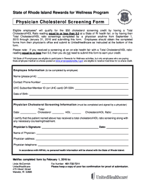 Rhode Island Physician Cholesterol Screening Form