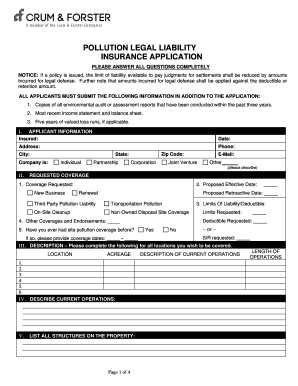 Pollution Legal Liability Insurance Application