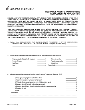 Insurance Agents and Brokers Supplemental Application