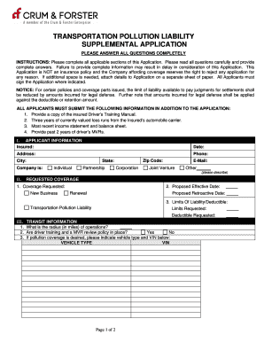 Transportation Pollution Liability Supplemental Application
