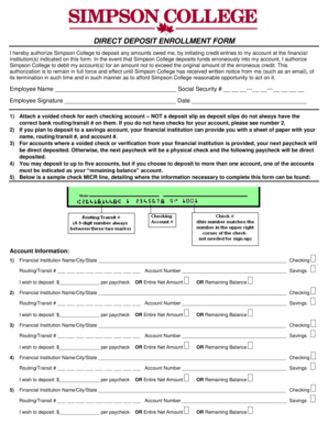 Simpson College Direct Deposit Enrollment Form