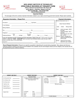 New Jersey Open Public Records Act Request Form