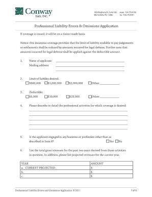 Professional Liability Errors & Omissions Application