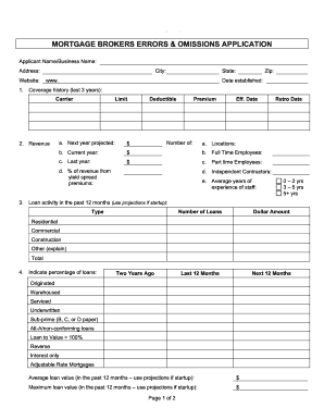 Mortgage Brokers Errors and Omissions Application