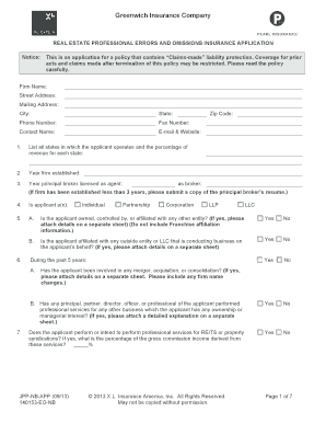 Real Estate Professional Errors and Omissions Insurance Application