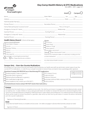 Day Camp Health History Form