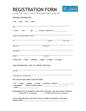 Climb the Wall Registration Form