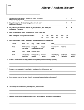 Allergy Asthma History Form