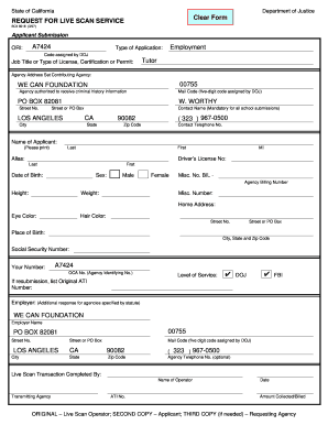 California Live Scan Request Form