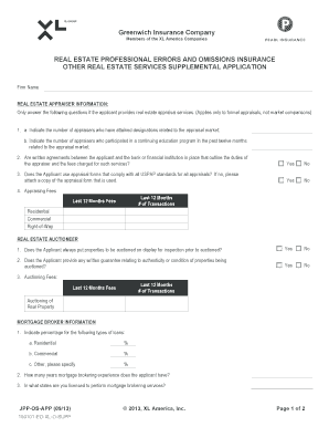 Real Estate Professional Errors and Omissions Insurance Supplemental Application
